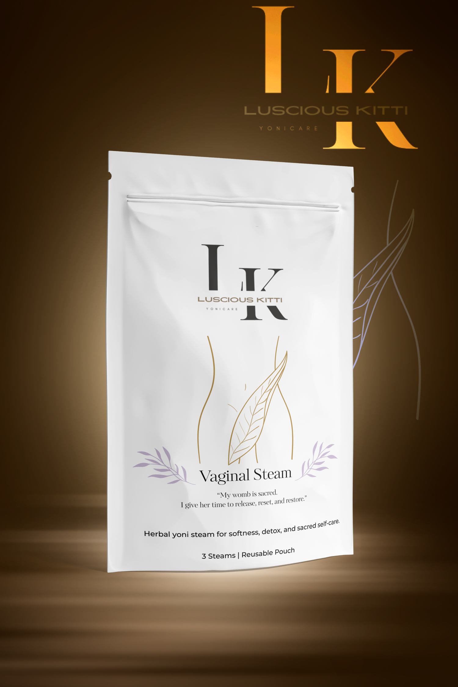 Luscious Kitt Vaginal Steam package on a dark background